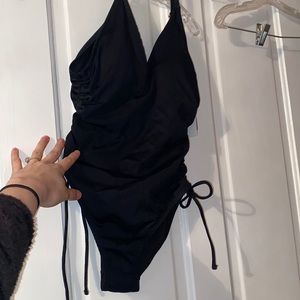 Black, one piece bathing suit
